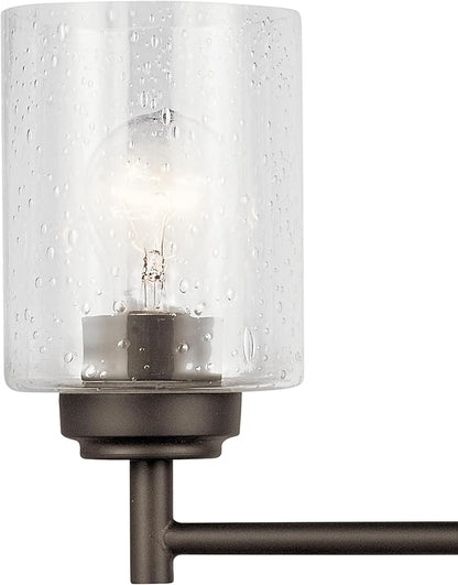 Kichler Winslow 4-Light Farmhouse Vanity Light, Olde Bronze | Clear seeded glass vanity light for bathroom mirrors (30" x 9.25" x 12"), 45887OZ