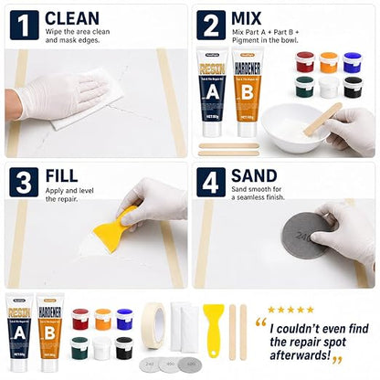 6-Color Tile Repair Kit for Porcelain Sink: DIY Fix - Match 90% Shades | Solve ugly patches – 6-color blend matches 90% shades, invisible. Waterproof, heat-proof.