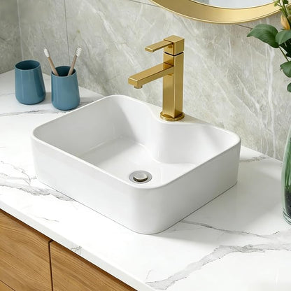 Bathroom Vessel Sink 19"x15" Rectangle Sink Above Counter White Porcelain Ceramic Modern Vanity Sink Art Basin with Faucet Hole