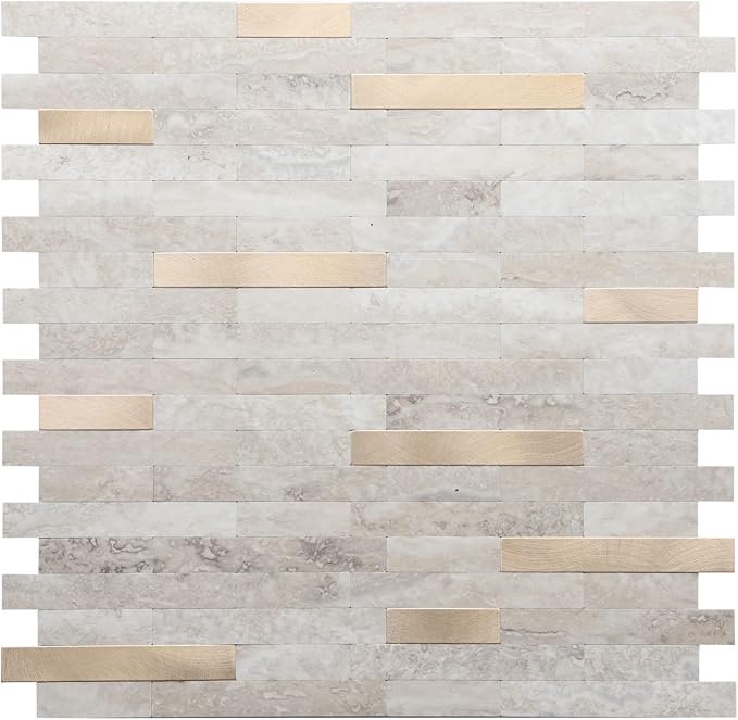 STICKGOO Peel and Stick Backsplash, PVC Wall Tiles Stick on Backsplash for Kitchen(1 Sheet, Beige with Metal Gold)