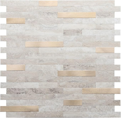 STICKGOO Peel and Stick Backsplash, PVC Wall Tiles Stick on Backsplash for Kitchen(1 Sheet, Beige with Metal Gold)