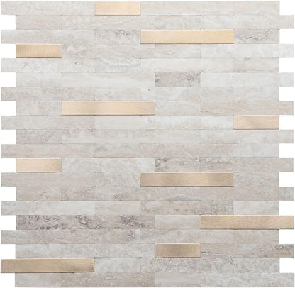 STICKGOO Peel and Stick Backsplash, PVC Wall Tiles Stick on Backsplash for Kitchen(5 Sheets, Beige with Metal Gold)
