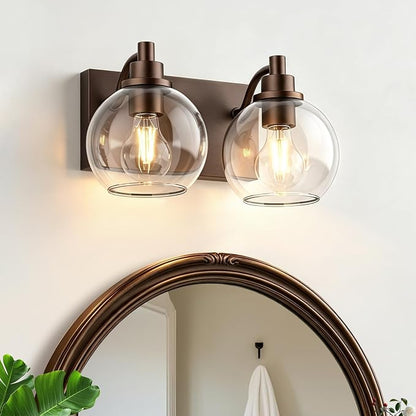 IZORRO Bathroom Light Fixtures, 2-Light Oil Rubbed Bronze Vanity Light, Modern Wall Sconces with Globe Clear Glass Shade, Vanity Lighting Fixtures Over Mirror,E26 Bulb Socket