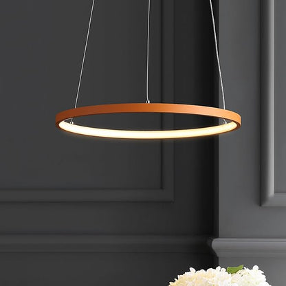 JONATHAN Y 15.75" Orange Modern Integrated LED Pendant Light, Dimmable Round Hoop Chandelier for Kitchen Island, Dining Room, Adjustable Height Metal Hanging Light (JYL7202G)
