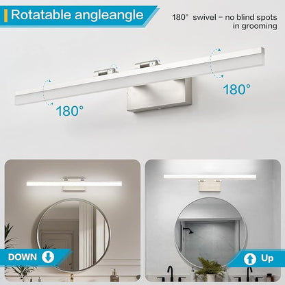 SOLFART Bathroom Lighting Fixtures Over Mirror: 32 Inch 5CCT Retractable LED Vanity Lights Brushed Nickel Dimmable Adjustable Head ETL