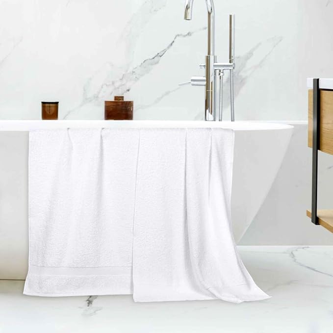 SUPERIOR 2-Piece Cotton Bath Sheet Set, Large Towels for Body, Quick Dry, Bathroom Essentials, Guest/Master Bath, Shower, Home Accessories, Apartment, Airbnb, Franklin Collection, White