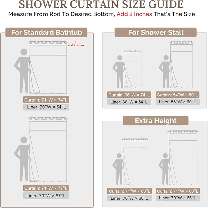 RiverDream Farmhouse No Hooks Shower Curtain with Snap-in Liner,Linen,54x80 | Snap on Fabric Liner,Heavy Duty,Quick Dry,Mesh Top Window,With Bottom Magnets,Washable,with Tassels,Stall Long Size
