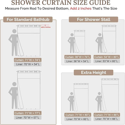 RiverDream Farmhouse No Hooks Shower Curtain with Snap-in Liner,Linen,54x80 | Snap on Fabric Liner,Heavy Duty,Quick Dry,Mesh Top Window,With Bottom Magnets,Washable,with Tassels,Stall Long Size
