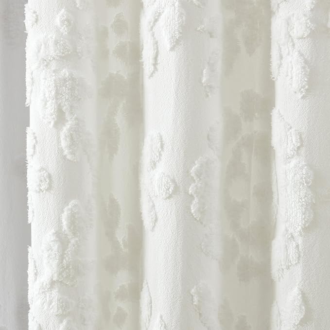 Peri Home Chenille Laurel Cotton Shower Curtain 72 x 72 inches White 1-Pc | Fabric, Bathroom