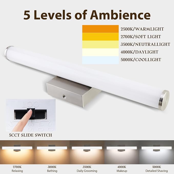 Vanity Light 22IN 5CCT Dimmable Bathroom Light Fixtures Over Mirror White