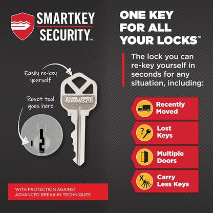 Kwikset Halifax Entry Door Handle with Lock and Key, Secure Round Keyed Reversible Lever Exterior, For Front Entrance and Bedrooms, Polished Chrome, Pick Resistant Smartkey Rekey Security and Microban