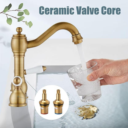 Aolemi 8 Inch Widespread Bathroom Sink Faucet 3 Hole Deck Mount Vanity Basin Mixer Tap with Pop Up Drain Assembly Antique Brass Double Ceramic Handle