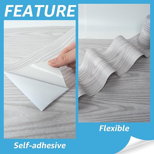 Art3d 60 Sq.ft Peel and Stick Floor Tiles, 40Pcs Luxury Vinyl Plank Flooring Wood Look, Adhesive and Waterproof Tile Sticker for Bedroom, Living Room, Kitchen, Light Gray