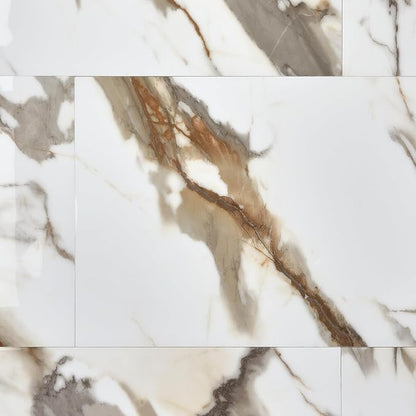 10-Sheet Subway Peel and Stick Backsplash, 12" x 24" Glossy Calacatta Gold Acrylic Self Adhesive Waterproof Wall Stickers, Stick on Tiles for Kitchen Bathroom Shower