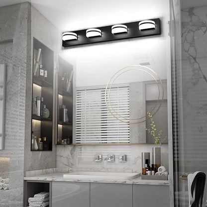Aipsun 4 Lights Modern Black Vanity Light Up and Down Black Bathroom Lighting Fixtures LED Bathroom Wall Light Over Mirror 6000K