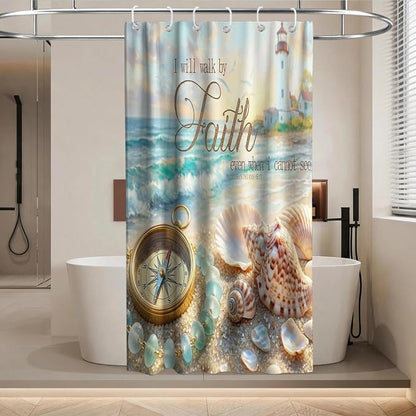 Luxury Ocean Aesthetic Shower Curtain Beach Nautical Funky Inspirational | Pretty Shower Curtains for Bathroom, Waterproof Bath Curtain with Hooks Machine Washable Bathtub Curtains 36x72 Inch Colorful