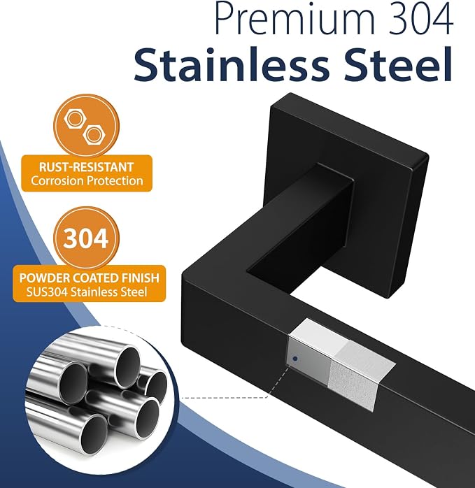 5-Piece Matte Black Bathroom Towel Bar Set,24" Bathroom Hardware Kit | Total 26 Inch Towel Racks for Bathroom Wall Mounted,SUS304 Stainless Steel Towel Bar for Bathroom, Kitchen, Laundry
