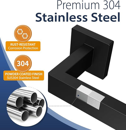 5-Piece Matte Black Bathroom Towel Bar Set,24" Bathroom Hardware Kit | Total 26 Inch Towel Racks for Bathroom Wall Mounted,SUS304 Stainless Steel Towel Bar for Bathroom, Kitchen, Laundry