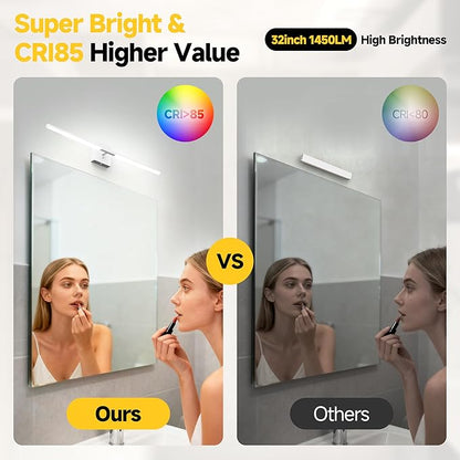 Vanity Lights 32 inch, 4-Level Brightness Built-in Dimmer, 18.5W Dimmable 5CCT Bathroom Light Fixtures Over Mirror, Baked Matte Grey Vanity Lights for Bathroom Mirror Bedroom-FCC & ETL