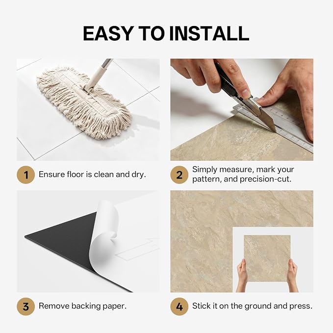 ATOPOSE Waterproof Peel and Stick Floor Tile,Marble Effect,Easy DIY Install | 12 x 12 inch 30-Pack,Cover 30 Sq.Ft,Durable, Stylish & Fast Floor Renovation for Kitchen, Dining Room, Bedrooms,Beige Stone