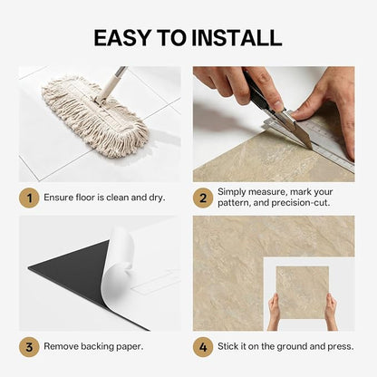 ATOPOSE Waterproof Peel and Stick Floor Tile,Marble Effect,Easy DIY Install | 12 x 12 inch 30-Pack,Cover 30 Sq.Ft,Durable, Stylish & Fast Floor Renovation for Kitchen, Dining Room, Bedrooms,Beige Stone