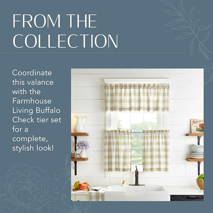 Farmhouse Living Buffalo Check Window Valance, Tan/White - 60" W x 15" L