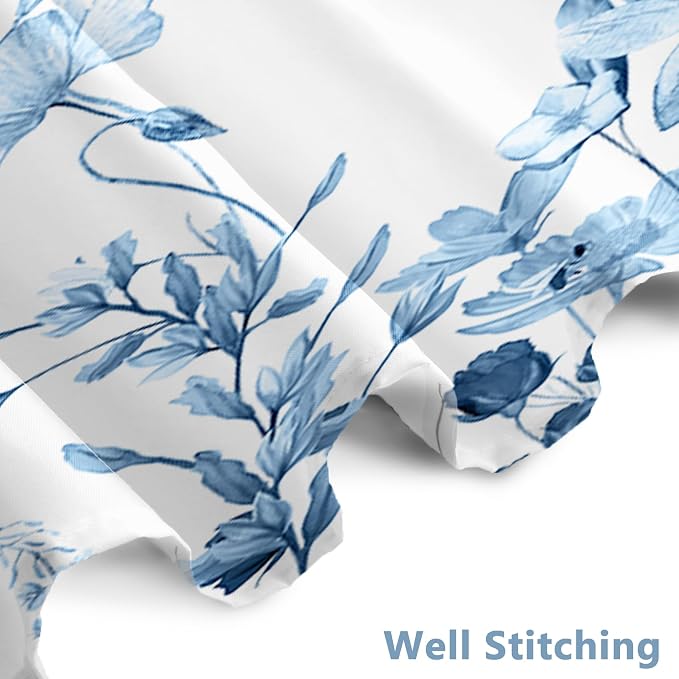 AWERT Small Half Size Stall Shower Curtain with 6 Hooks Shower Stall Curtain 36 x 72 Light Blue Floral 36 inch Shower Curtain for Bathroom/RV and Camper (Light Blue)