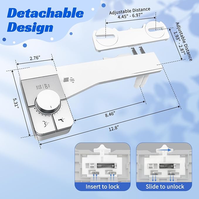 Bidet Attachment for Toilet,Self Cleaning Water Sprayer Adjustable Water Pressure Control,Slim Bidets for Toilets,Quick & Easy Installation (White）