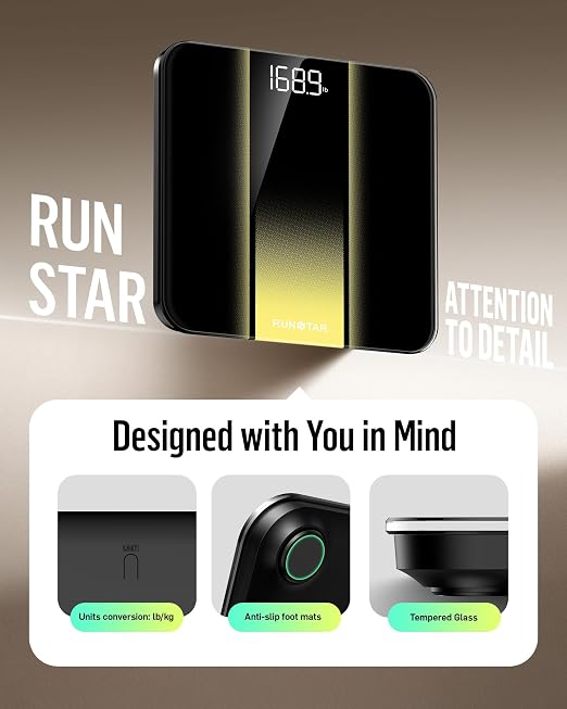 RunStar Digital Bathroom Scale for Body Weight with High Precision, Clear LED Backlight Display, Accurate Scale with Tempered Glass, 400lb