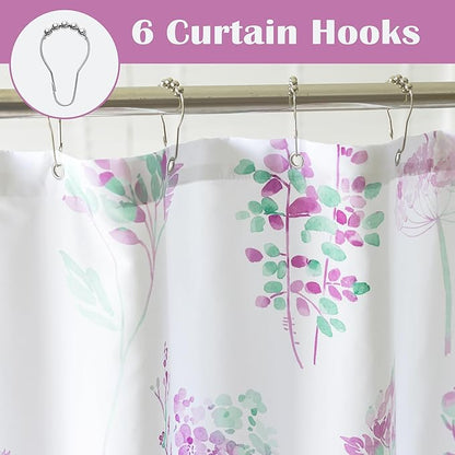 Lavender Purple and White Small Stall Shower Curtain,Waterproof Fabric Lilac and Sage Green Cottagecore Girls Shower Curtains for Bathroom Set with Hooks 36x72