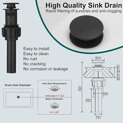 Hoimpro Bathroom Faucet 1 Hole, Single Handle Black Sink Faucets | Widespread Vanity Faucet with 6 Inch Deck Plate Pop-up Drain & cUPC Supply Line Stainless Steel, for Vanity RV Restroom