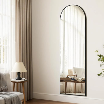 Arched Full Length Mirror, 56"x15" Standing Body Mirror for Wall, Black | Built-in Stand, HD Shatterproof Glass, Aluminum Alloy Frame, Hanging or Standing, for Bedroom, Living Room & Dressing Room