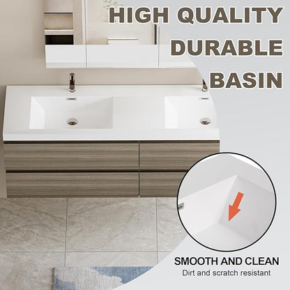 Floating Vanity Bathroom, 72 Inch Bathroom Vanity with Sink, Wall Mounted Double Sink Bathroom Vanity, Soft Closed 2 Drawers, Integrated Sink (Ash Grey)
