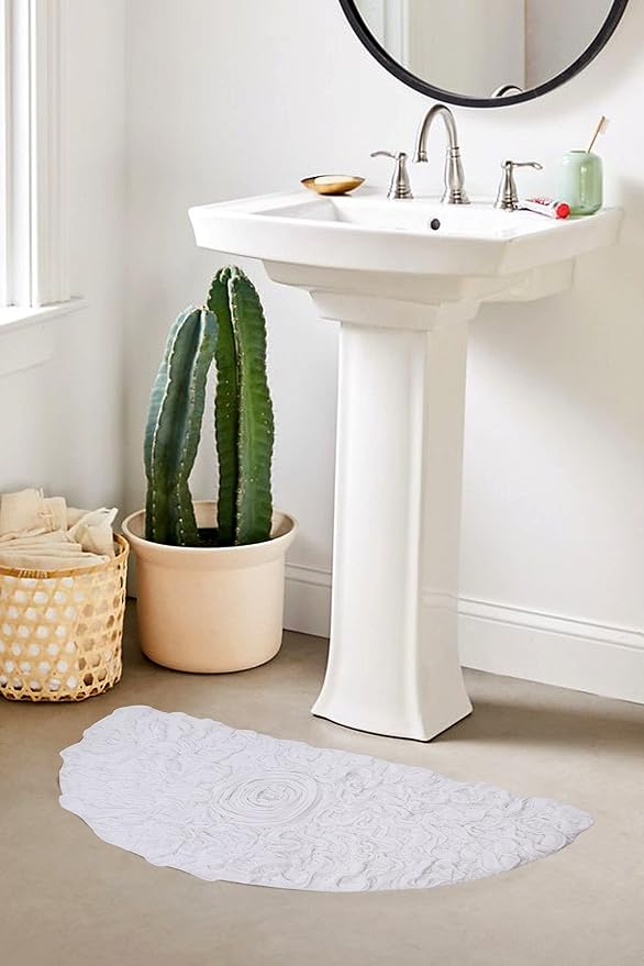 Home Weavers Bell Flower Collection 100% Cotton Tufted Bath Rugs, Extra Soft and Absorbent Bath Rugs, Non-Slip Bath Mats, Machine Washable, Bath Mats for Bathroom Floor, 17"x30" Slice Rug, White
