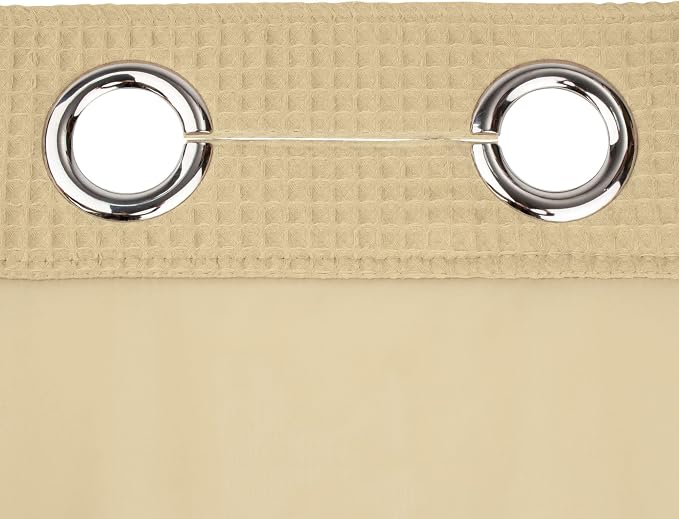 River Dream Linen Cotton Blend Fabric Shower Curtain Set with Liner, 71x74 | Waffle Weave, No Hook Needed, with Snap in Replacement Liner, Top Sheer Window, Hotel Quality Fabric for Bathroom