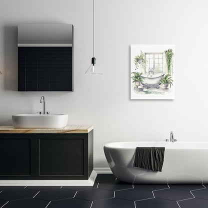 Lush Greenery Bathtub Window, 24 x 30 Inch Canvas Wall Art | Stupell Industries · By Lettered and Lined · Ready to hang · Serene bathroom accent · Made in USA