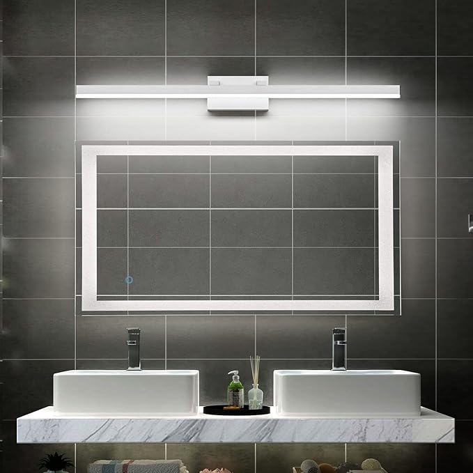 PRESDE Bathroom Light Fixtures Dimmable 40in Silver LED Vanity Light for Bathroom Wall Lighting Fixtures Over Mirror（Cold White 6000K）