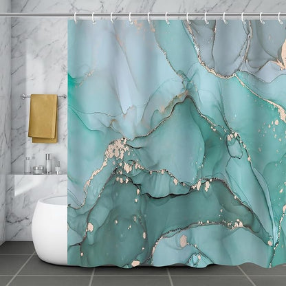 Teal Marble Shower Curtain Turquoise Aqua Modern Luxury Abstract Ink Art Bathroom Decor Waterproof Fabric Bath Curtain 72 x 72 Inch with 12 Hooks
