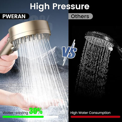 Filtered Shower Head with Handheld, High Pressure Showerhead with Filters | 4 Spray, ON/OFF Button for Pets, Detachable Shower Heads with Water Softener Filter Beads for Hard Water- Remove Chlorine