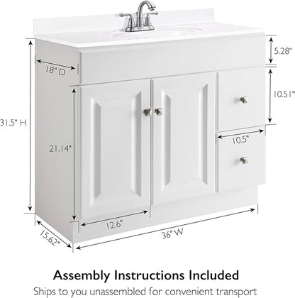 Design House Wyndham 36 Inch Bathroom Vanity, Ready to Assemble, Solid Wood, White – Design House, 597237