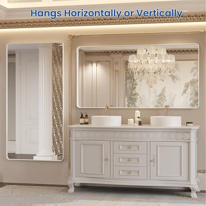 WEER White Bathroom Mirror 72X36 Inch, Rounded Rectangle White Metal Frame Mirror, Matte White Bathroom Vanity Mirror with Tempered Glass, Anti-Rust, Hangs Horizontally or Vertically