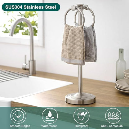 Hoimpro 17" Brushed Nickel Standing Towel Rack Bracket, Double Towel Ring Hand Towel Free Stand Holder Bathroom Hardware Accessories Set, Towel Bar for Bathroom Vanities and Kitchen Countertops