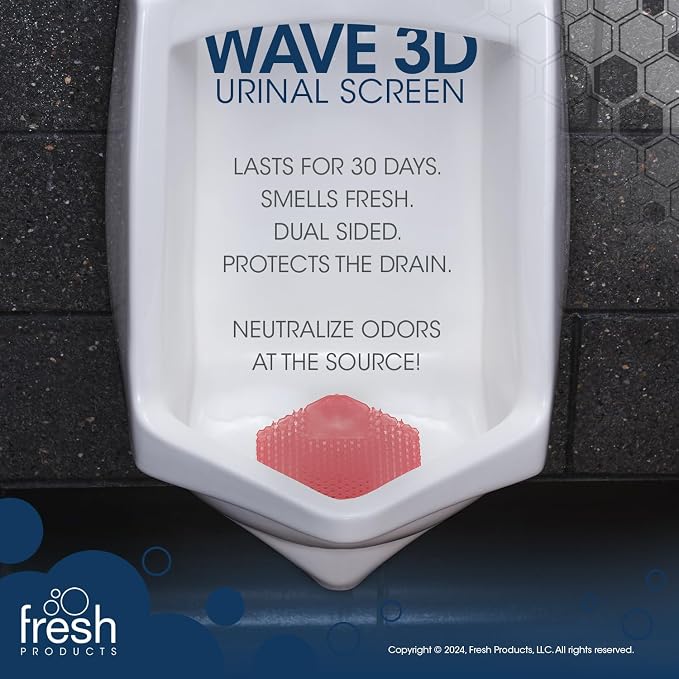 Fresh Products Wave 3D Urinal Screen Deodorizer, Kiwi Grapefruit, 10 packs | Anti-Splash Shield For Men Bathroom, 30-Day Odor Control With Beneficial Bacteria, Easy Double-Sided Install, Made In USA