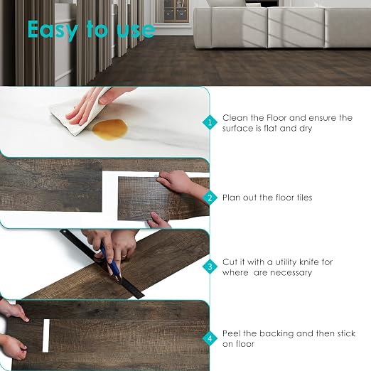 MULGREAT Peel and Stick Floor Tile, 54 Sq.Ft Self Adhesive Vinyl Flooring Plank, 36 Pieces Waterproof Heavy Duty Wood Grain Tiles, 36"x6" DIY Planks for Bedroom Kitchen Basement Home Brown