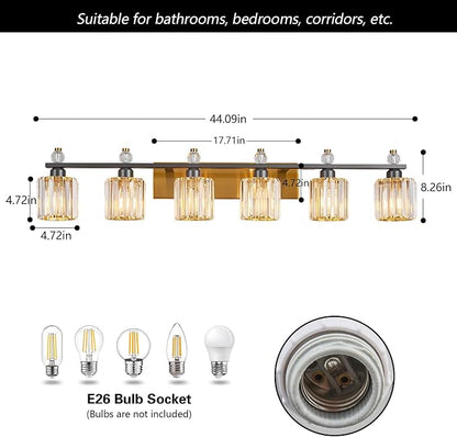 Bathroom Vanity Lights 6-Light Black Gold Modern Crystal Vanity Light Fixtures Over Mirror Crystal Bathroom Vanity Lighting Fixtures