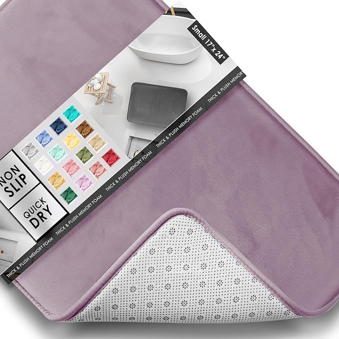 Clara Clark Bathroom Rugs, Velvet Memory Foam Bath Mat, Non-Slip Bath Rugs, Machine Wash, Dries Quickly, Ultra Soft Plush Bath Mats for Bathroom, 17 x 24, Dusty Purple