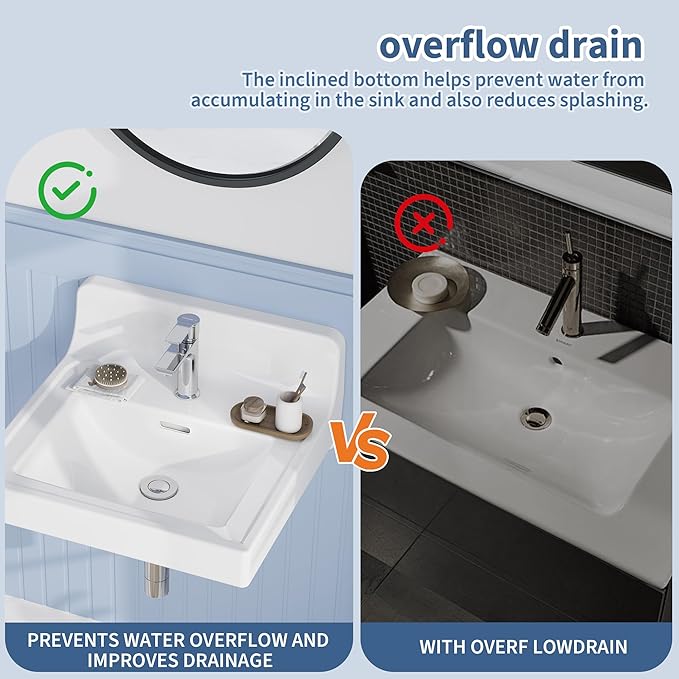 20X17 Inch White Ceramic Drop-in Bathroom Sink, Oval Vanity Top with & 3-Hole Faucet (1.25" Centers), CUPC Certified Contemporary Lavatory for Small Spaces