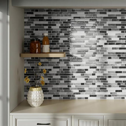 Peel and Stick Backsplash, Self Adhesive 10 Kitchen Tiles 12''x12'' | Gray White 3D Wall Tile Back Splash for Kitchen, Bathroom, Laundry Room