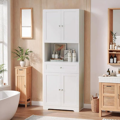 HIFIT Tall Bathroom Storage Cabinet with Drawer, Modern Linen Cabinet,White | 67"H Tall Storage Cabinet with Doors & Shelves, Freestanding Kitchen Pantry for Bathroom, Dining Room, Laundry, Narrow Corner