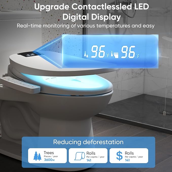 Elongated Bidet Toilet Seat, Smart Heated Toilet Seat with Warm Water and Dryer
